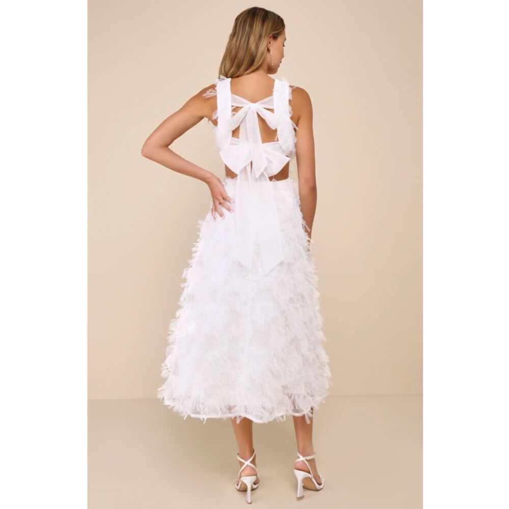 Lulu's White Textured Open Back Midi Dress Sz L NWT - Picture 3 of 11